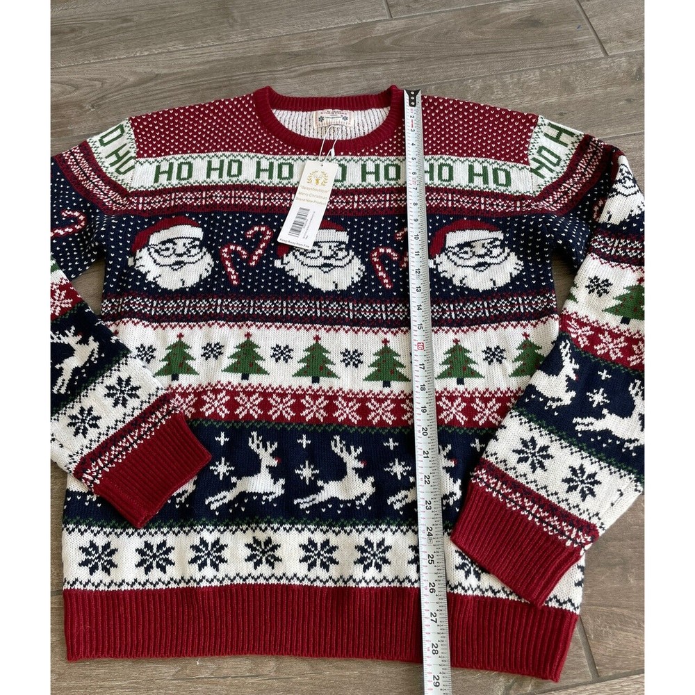 christmas sweater premium Adult size large santa Ho Ho Ho candy cane NEW NWT - Picture 3 of 4